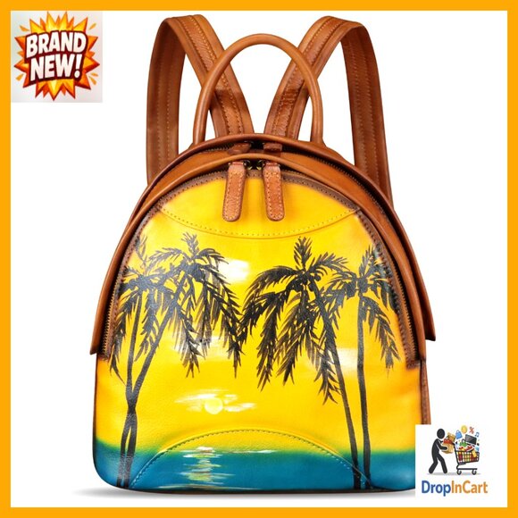 Genuine Leather Backpack Hand Painted Retro Vintage Daypack College Casual main image 6